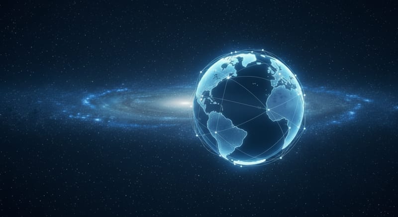 A globe overlaid with a network of connected points, representing a defined target universe